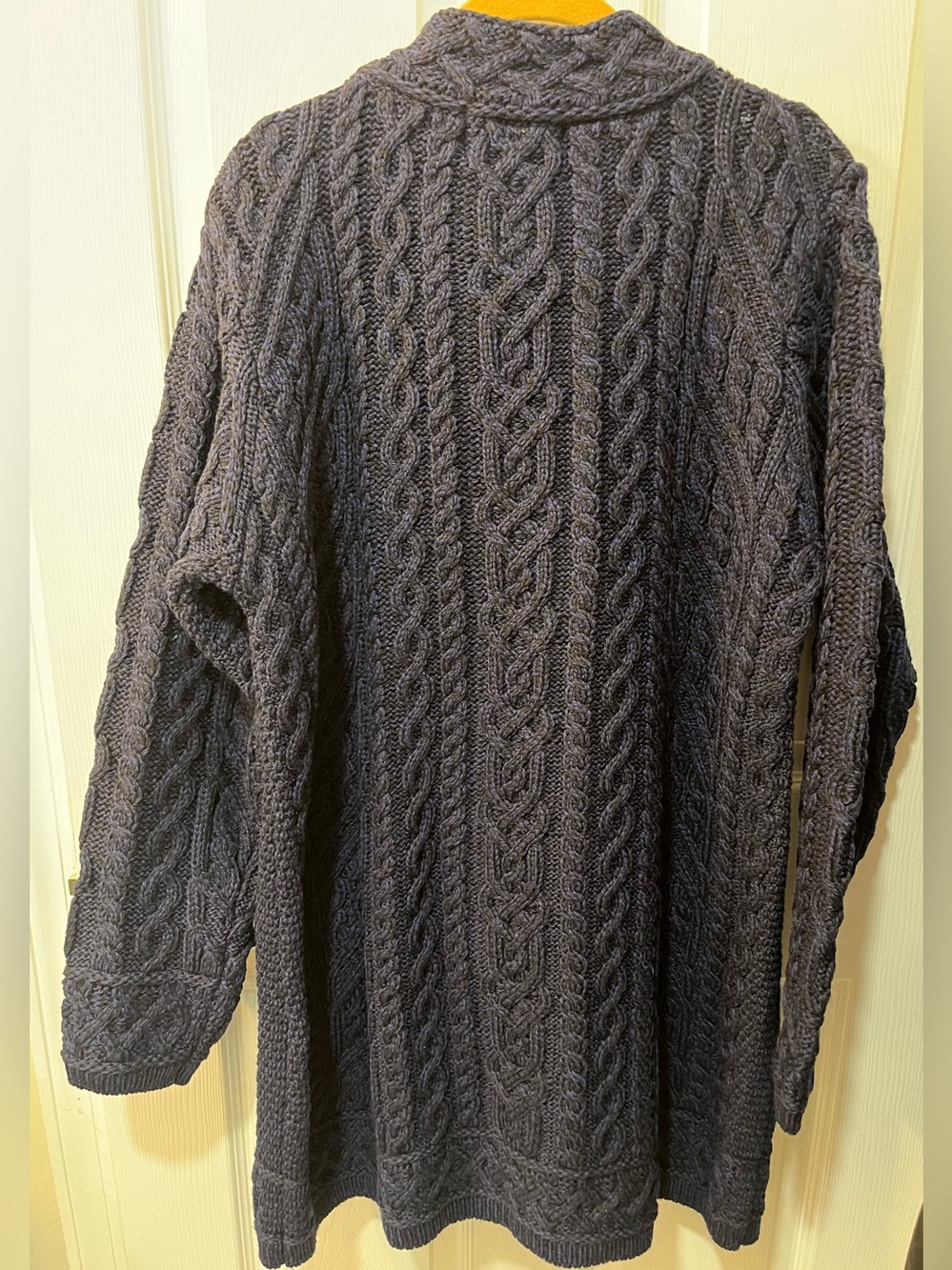 Aran Crafts Navy 💯 Merino Wool. Ireland. Sweater Coat / Cardigan. Size XL. NWT - Picture 8 of 9